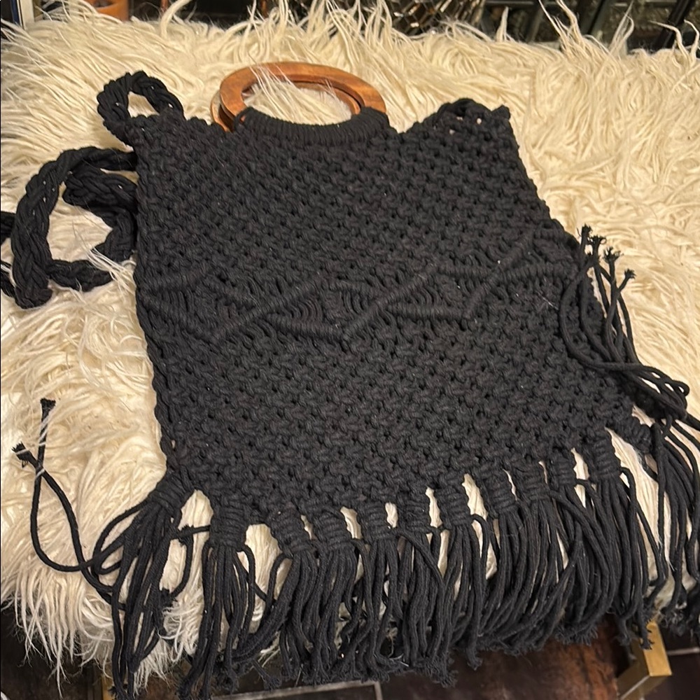 Danielle Nicole Black Fringe Tote Bag - image 3